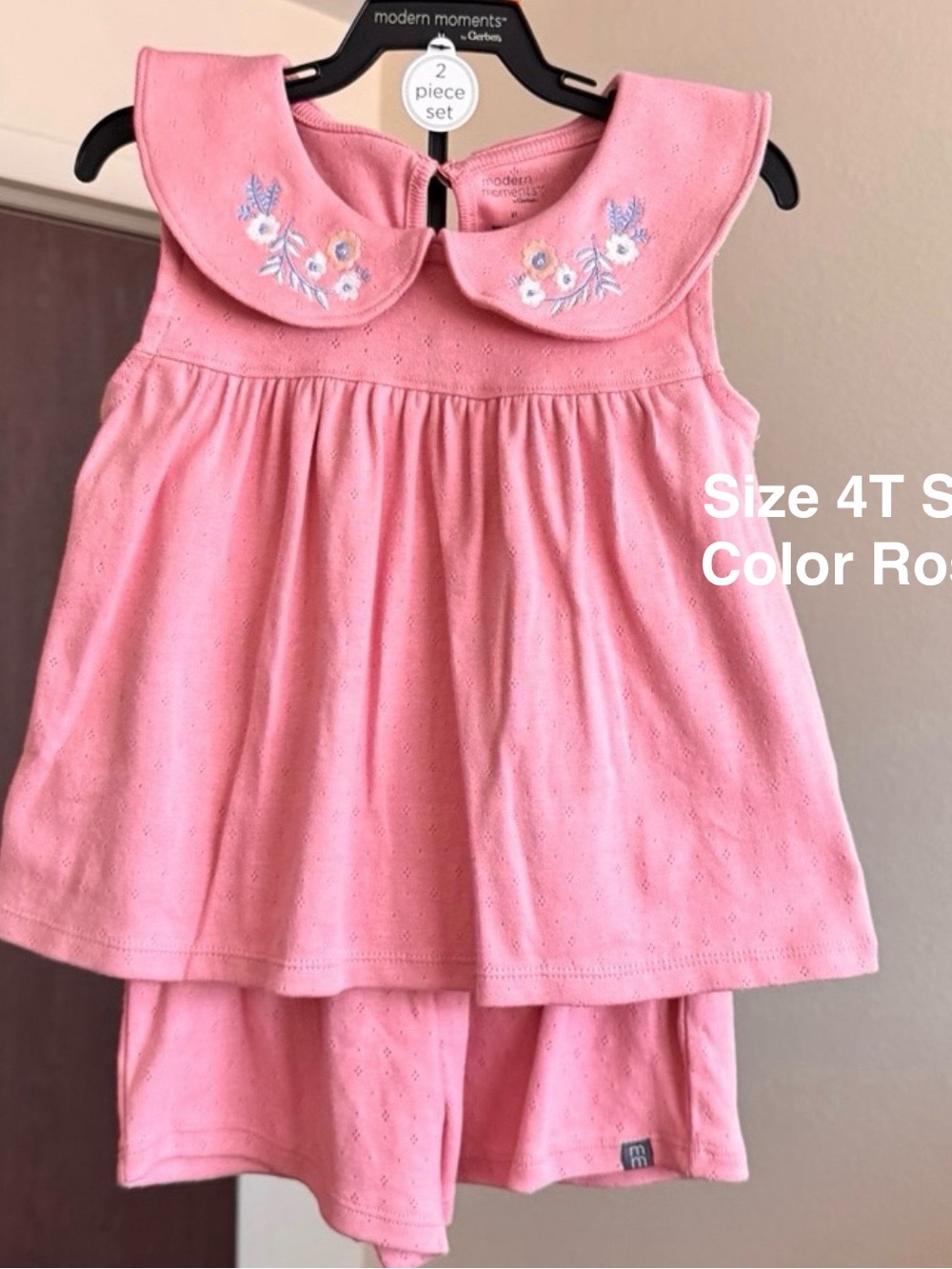 Modern Moments by Gerber Toddler Girl Peter Pan Collar Outfit Set,4T
